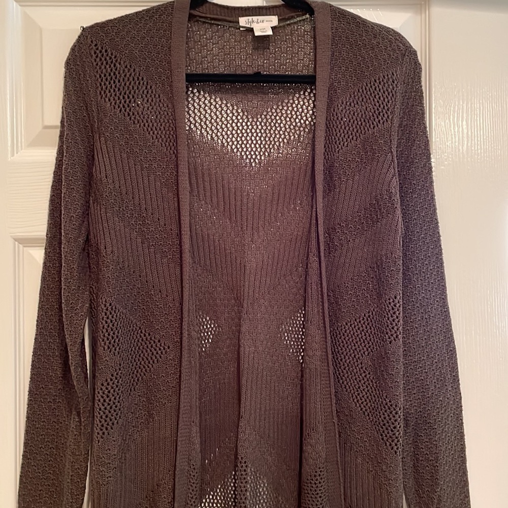 NWT: olive green, long cardigan sweater, new with tag